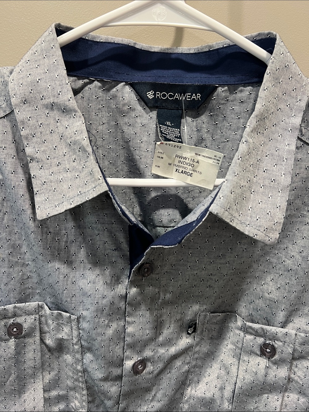 Rocawear Indigo-Gray Patterned Button Down Shirt